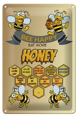 Produktbild von Blechschild Spruch 20x30cm Bee happy eat more honey Honig
