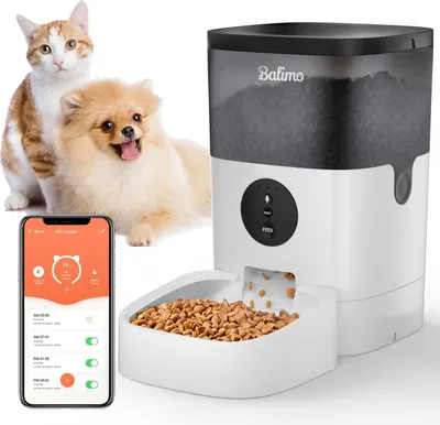 Produktbild von Balimo 4L Wifi Automatischer Futterautomat für Katzen und Hunde, 10s Soundaufnahmefunktion, 1-4 Mahlzeiten pro Tag, Weiß+Schwarz