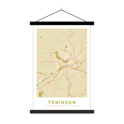 Produktbild von MuchoWow® Textilposter Tübingen - Karte - Stadtplan - Vintage 40x60 cm mit schwarzem Rahmen - Wanddekorationen
