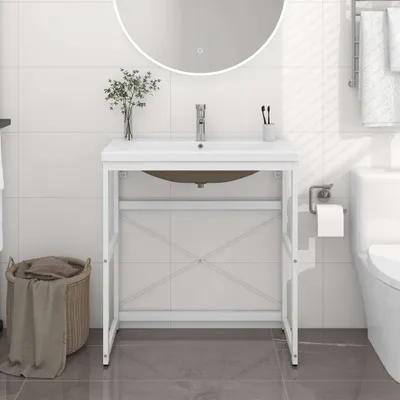 Image de vidaXL Support de lavabo de salle de bain avec lavabo blanc fer