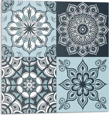 Immagine prodotto di Mandala Pattern In A Grid - Piastrelle autoadesive - Rivestimento - Pannello murale - Piastrelle in PVC - Piastrelle in vinile - Piastrelle in PCV - Autoadesivo - Decorazione murale - 9 pezzi 30 x 30 cm