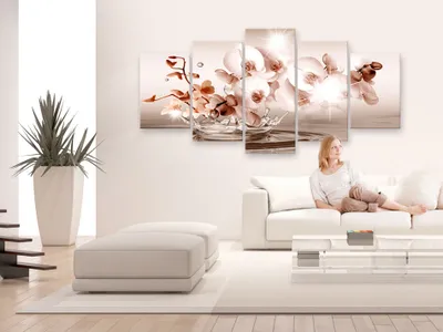 Image de Tableau acoustique Fleurs Eau 200 x 100 cm Tableaux Mousse acoustique Absorbeur acoustique haute performance Isolation acoustique Toile 5 pièces Tableau mural Acoustique intérieure Isolation acoustique b-C-0082-b-n