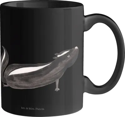 Produktbild von Mr. & Mrs. Panda Kaffeebecher Stinktier Yoga - Schwarz - Geschenk, Tasse, Namaste, Kaffeetasse, Lebe, Raubtier, Teetasse, Pott, Becher, Liebe