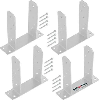 Immagine prodotto di KOTARBAU® 4 pz Staffe per Pali TT Fissaggio Pali Legno Acciaio Zincato 90mm Argento da Avvitare Staffa Travi Legno Resistente Alle Intemperie