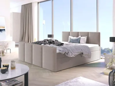 Produktbild von Bett, Boxspringbett STAR mit Fußteil, OHNE Topper, Bonell-Matratze, Bett mit 2 Bettkästen, Doppelbett, Stauraum, 180x200 cm (Beige - Fuego 152)