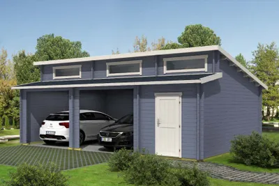 Produktbild von Lasita Maja Gartenhaus / Gerätehaus / Garage Hawaii Set Mit Holztoren Lichtgrau, Farbe:lichtgrau, Dachform:Stufendach
