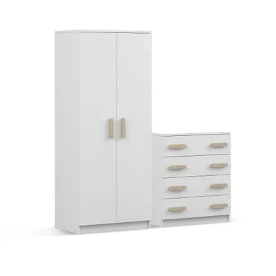 Produktbild von Drehtürenschrank und Kommode 2er-Set JONAS I 06/JONAS I 02 Weiß/Weiß sonoma Griffe