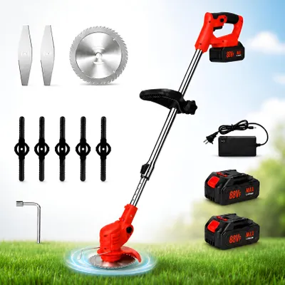 Produktbild von 21V Akku Rasentrimmer mit 2 Akkus & Ladegerät, Teleskopstiel, Gras Trimmer Elektrisch für Garten