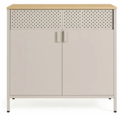 Productafbeelding van Metalen opbergkast met dubbele deur | Zandbeige - natuurbeige | 80x40x76 cm