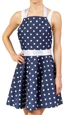 Productafbeelding van Blauw keukenschort in jurkmodel met stippen