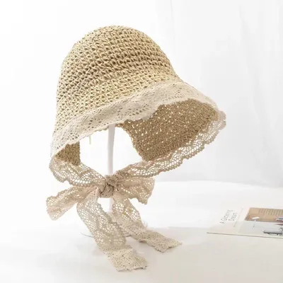 Productafbeelding van Damenstrohoed met kantlint, UV-bescherming, zomer, maat 54-57 cm