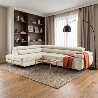 Produktbild von MUFFO Ecksofa WILD L Links mit Schlaffunktion 127x195 Velours Beige