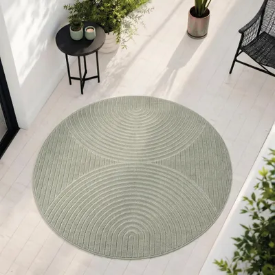 Immagine prodotto di Carpetsale24 Tappeto da Esterno Design Boho Moderno Effetto 3D Resistente ai Raggi UV Ideale per Terrazza Soggiorno Cucina Dimensioni: 80 cm Rotondo