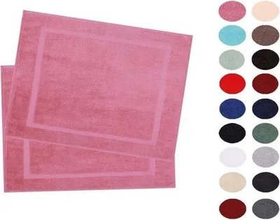 Zdjęcie produktu dla Zestaw dwóch mat do łazienki Unyqoos® – 50 x 70 cm, 100% bawełna, wysokiej jakości, 650 g/m², kolor pudrowy róż, chłonne maty do łazienki, idealne pod prysznic i toaletę