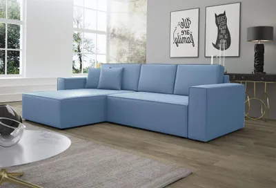 Produktbild von Ecksofa Schlafsofa Sofa CONOR PREMIUM Kunstleder Soft Azurblau Ottomane Links