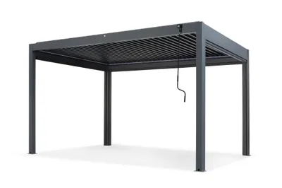 Produktbild von Simpo Lifestyle | Pergola mit Lamellendach Aluminium freistehend | 3x4 M | Lamellendach anthrazit | 1 ZIP-Rollo 4m | 1 ZIP-Rollo 3m | LED |