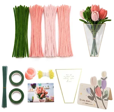 Productafbeelding van Pijpenreinigingsset – 400-delig voor het zelf maken van bloemarrangementen – Set voor het maken van een tulpenboeket, inclusief een wenskaart