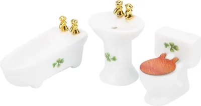 Zdjęcie produktu dla 1/24 Miniaturowy zestaw łazienkowy do domku dla lalek Symulacja wanny ceramicznej Zestaw zlewu toaletowego Czterolistna koniczyna