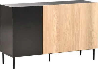 Zdjęcie produktu dla BELIANI Szafka trzydrzwiowa czarna MDF jesion naturalny prążkowany front nowoczesna salon