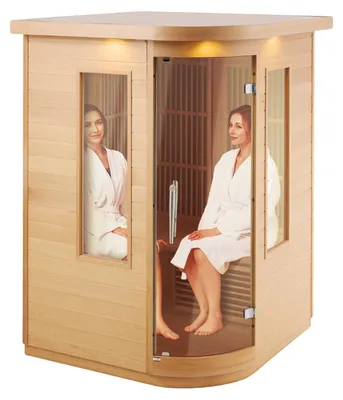 Obrázok produktu pre VEVOR Drevená infračervená sauna, domáce saunové kúpele pre 2 osoby, nízkoemisné infračervené sauny z dreva hemlock s dverami z tvrdeného skla a viacfarebnou LED lampou a Bluetooth reproduktormi, 1850 W