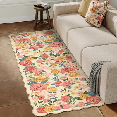 Immagine prodotto di Tappeto per corridoio, 60x180 cm, beige, lavabile, motivo a onde, in poliestere