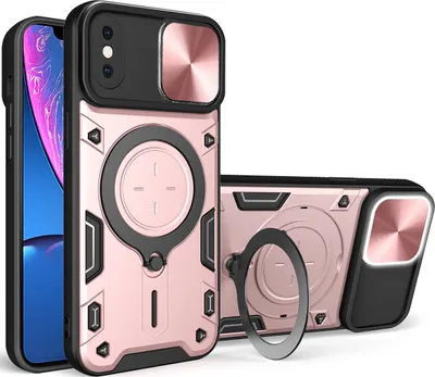 Produktbild von Handyhülle für iPhone XS /iPhone X Dual-Layer Stoßfest Rüstung Hülle mit Dia Kameraschutz und Kreisförmig Ring Ständer Roségold