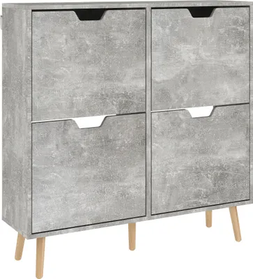 Produktbild von HOMCOM Schuhregal mit 4 Kippschubladen, 2-etagig, für 16 Paar Schuhe, platzsparender Schuhschrank mit verstellbaren Böden, 95x26x95 cm, grau