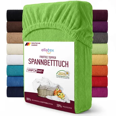 Produktbild von EllaTex FROTTEE TOPPER Spannbettlaken 90x200 – 100x200 Baumwolle – weich & warm, Spannbetttuch für Topper bis 12 cm, in Farbe: Apfelgrün