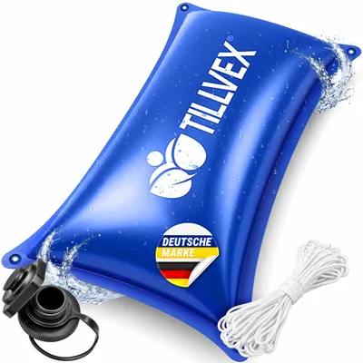 Obrázek produktu pro tillvex® Zimní plavecký polštář XXL, 200x400 cm, včetně 12 metrů lana a opravné sady | Nafukovací polštář pro zakrytí bazénu, odolný vůči mrazu a chlóru, do -20°C | Zimní polštář včetně ventilu. Polštář pro zimní uskladnění bazénu