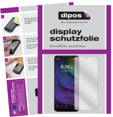A collage showing instructions for applying a screen protector and a product shot of a screen protector next to a smartphone.