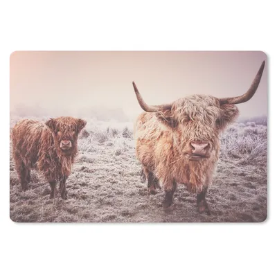 Produktbild von MuchoWow® Schreibtischunterlage Schottische Highlander - Schnee - Sonne 60x40 cm - XXL Mauspad - Großes Mauspad