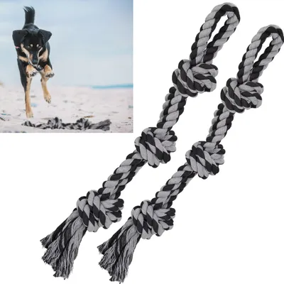 Immagine prodotto di Relaxdays Giocattoli per cani in corda, set da 2, giocattoli da tirare per cani di grossa taglia, resistenti, giocattoli da masticare, 70 cm, corda per cani, nero/grigio