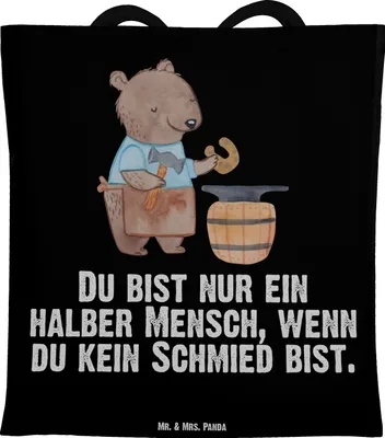 Produktbild von Mr. & Mrs. Panda Tote Bag Schmied Herz - Schwarz - Geschenk, Shopping Tasche, Unitasche, Schultasche, Uni, Laptoptasche