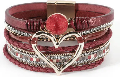 Immagine prodotto di Bracciale in pelle rossa con cuore, regalo di San Valentino