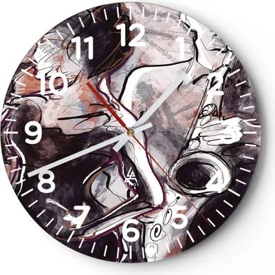 Produktbild von Wanduhr - Rund - Glasuhr - Jazz Musik Musiker - 30x30cm - Schleichendes Uhrwerk - Lautlos - zum Aufhängen bereit - Dekoration Modern - Wanddekoration aus Glas - C4AR30x30-3572