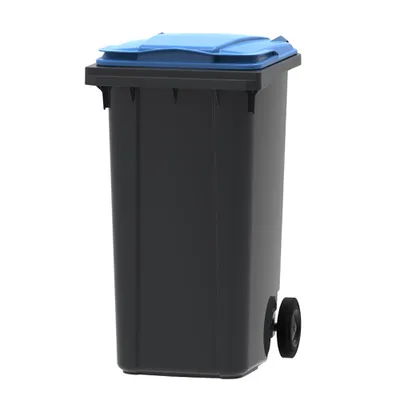 Produktbild von PROREGAL Premium 2-Rad-Mülltonne MGB | 240 Liter, HxBxT 107,9x58,3x73,7cm | HDPE-Kunststoff | Grau, Deckel Blau