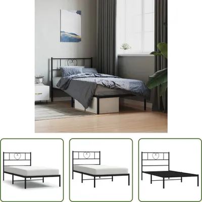 Produktbild von The Living Store Bettgestell mit Kopfteil Metall Schwarz 90x190 cm