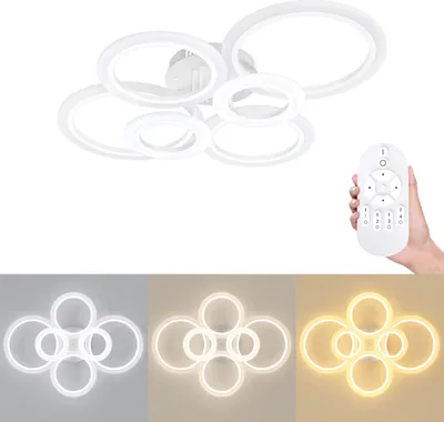 Image de LARS360 Plafonnier moderne 96W avec télécommande - Dimmable, 6 anneaux, pour salon, salle à manger, chambre à coucher, luminosité réglable Plafonnier