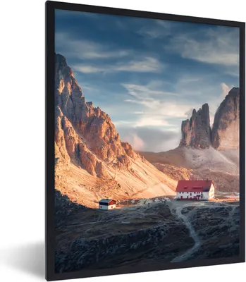 Produktbild von MuchoWow® Gerahmtes Poster Haus - Berge - Landschaft 60x80 cm - Poster mit Schwarzem Bilderrahmen Wandposter Rahmen Foto Bilder - Premium - Wanddeko Wohnzimmer