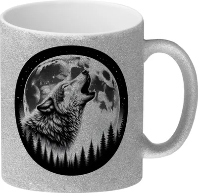Produktbild von Heulender Wolf im Mondschein Glitzer-Kaffeebecher
