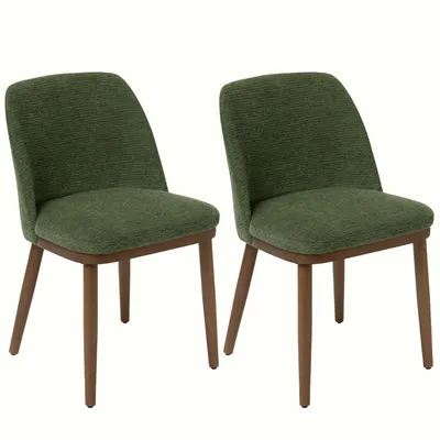Immagine prodotto di Set di 2 sedie da sala da pranzo Duhome: sedie da cucina in lino e legno, imbottite e con schienale ricurvo, ideali per sala da pranzo, soggiorno e ristorante, colore verde