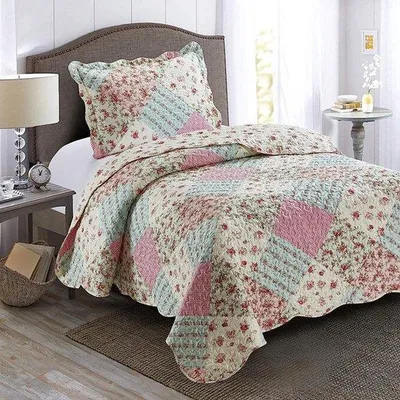 Image de Couette simple - Motif floral - 160 x 220 cm - Pour une personne - Rose