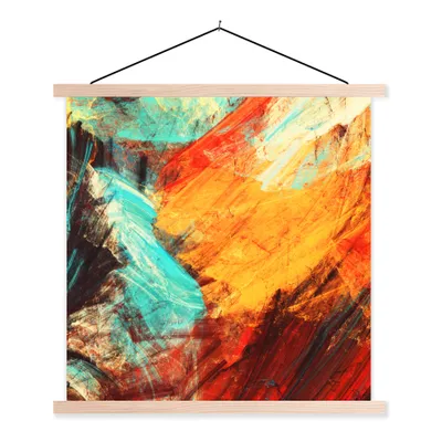 Produktbild von MuchoWow® Textilposter Gemälde - Abstrakt - Öl 60x60 cm mit holzfarbenen Rahmen - Wanddekoration