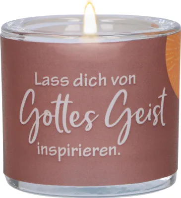 Produktbild von Windlicht Begeistert aus Glas, mundgeblasen, mit Pergamentumleger, Ø 6,5 cm, H 6 cm