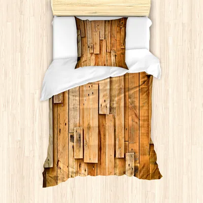 Produktbild von ABAKUHAUS Holz Bettbezug Set für Einzelbetten, Genagelt Holzplanken Grunge, Milbensicher Allergiker geeignet mit Kissenbezug, Mehrfarbig
