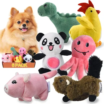Immagine prodotto di Confezione di giocattoli Hondenspeel per cuccioli: 6 peluche da masticare con animali che squittiscono