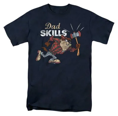 Image de T-shirt "Looney Tunes" - "Dad Skills" - pour hommes et femmes (coupe unie), idéal pour la fête des pères, référence TV37870 (taille 4XL), couleur marine