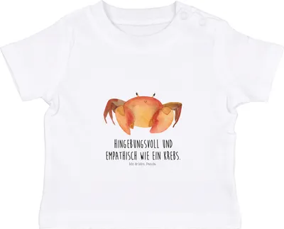 Produktbild von Mr. & Mrs. Panda Organic Baby Shirt Sternzeichen Krebs 12. - 18. Monat - Weiß - Geschenk, Kinder, Baumwolle, Krabbe, Geburtstag Juni, Jerseyshirt, Baumwollshirt, Juli
