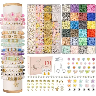 Productafbeelding van Parelset, 8500 stuks, 6 mm, polsbandjes van polymeerklei, letters, trendy