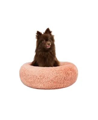 Immagine prodotto di lionto Donut dog bed, divano rotondo per cani con rivestimento in peluche e borchie antiscivolo, morbido e accogliente, diametro 40 cm, rosa